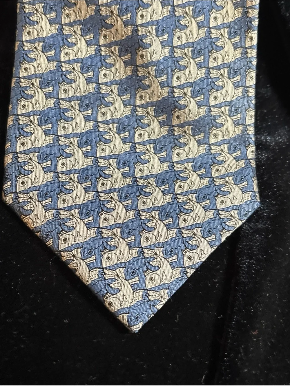 MC Escher Blue Tessellation Fish Pattern Silk Tie